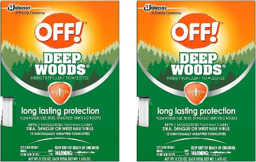 OFF! Deep Woods Insect Repellent Towelettes, 12 Individually Wrapped Towelettes, 2 Pack