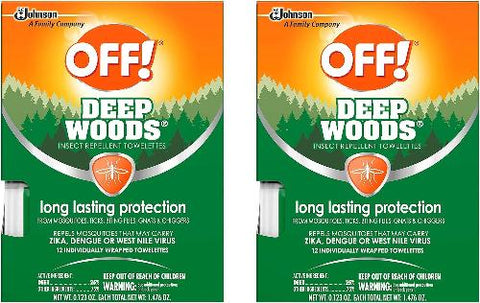 OFF! Deep Woods Insect Repellent Towelettes, 12 Individually Wrapped Towelettes, 2 Pack