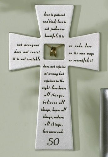 Roman 50th Wedding Anniversary "Love Never Fails" Wall Cross