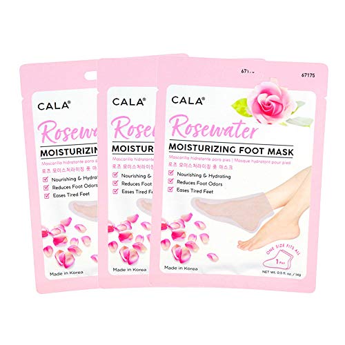 Cala Moisturizing Pedicure Foot Masks [Pack of 3 Foot Moisturizing Socks] (Rosewater)