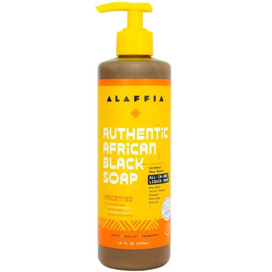 Alaffia Authentic African Black Soap Liquid, Unscented, 16 fl oz